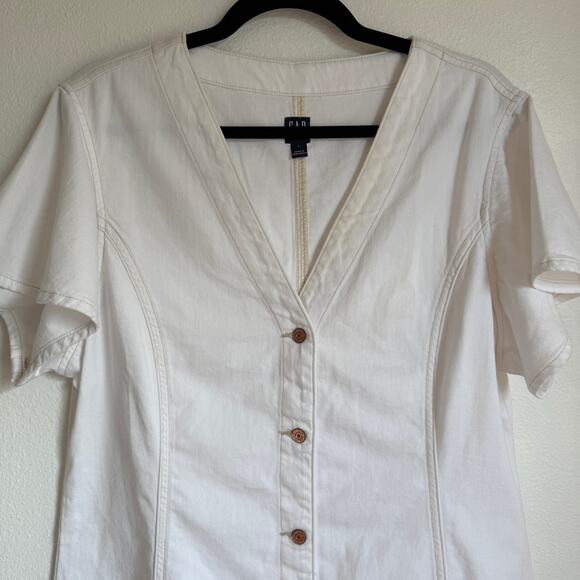 GAP Flutter Sleeve Button Down Mini Denim Dress in White Large - Picture 6 of 9
